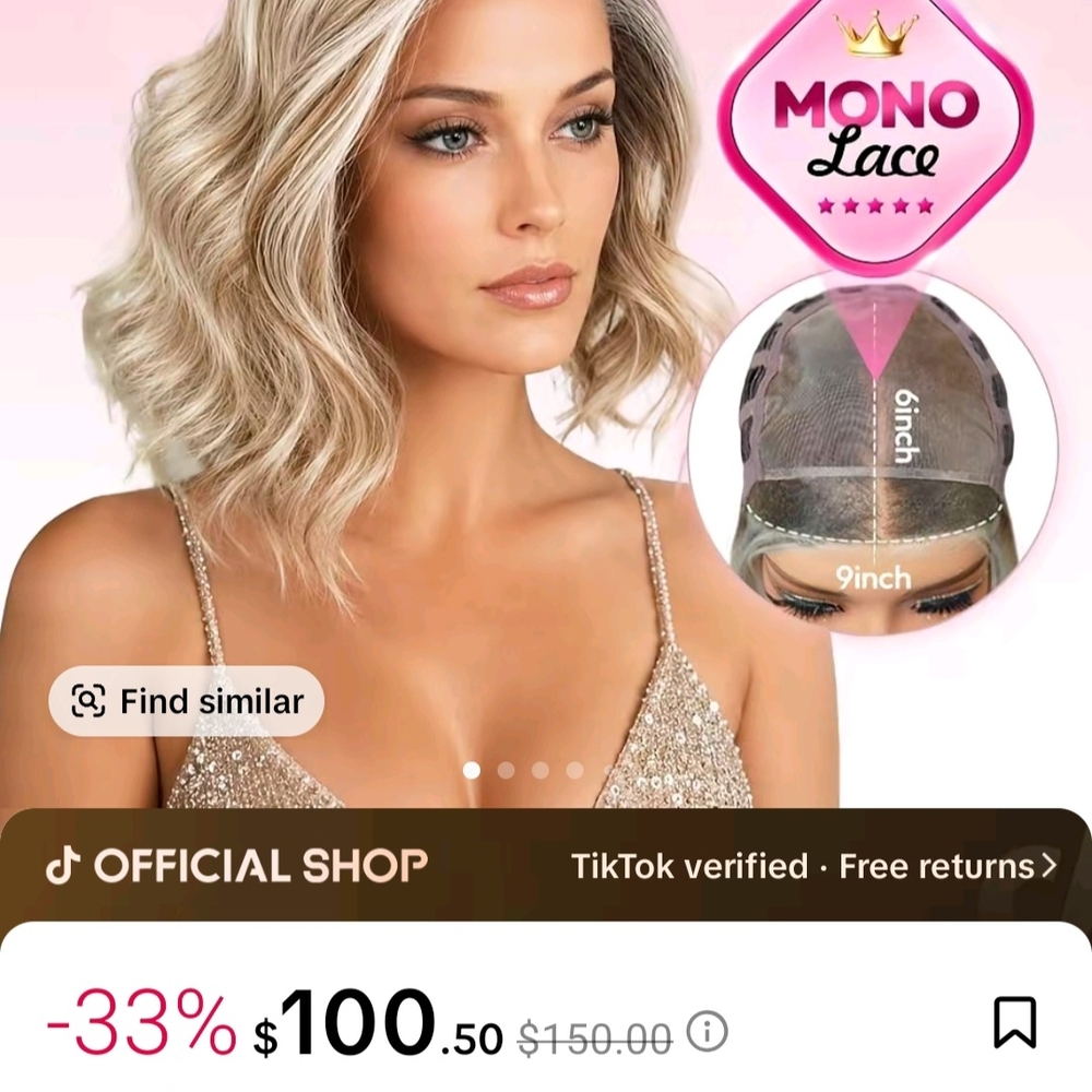 Blonde Wavy Low Bob Wig - Light Blonde With Gift Bag And Lashes And Cap